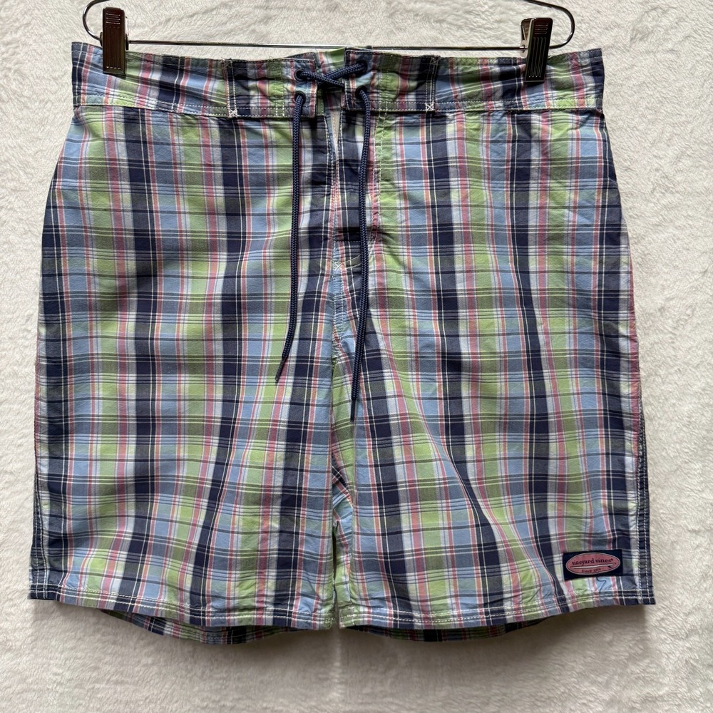 Vineyard Vines Bermuda Shorts Men 33 Multicolor Plaid Cotton Mid Rise Drawstring